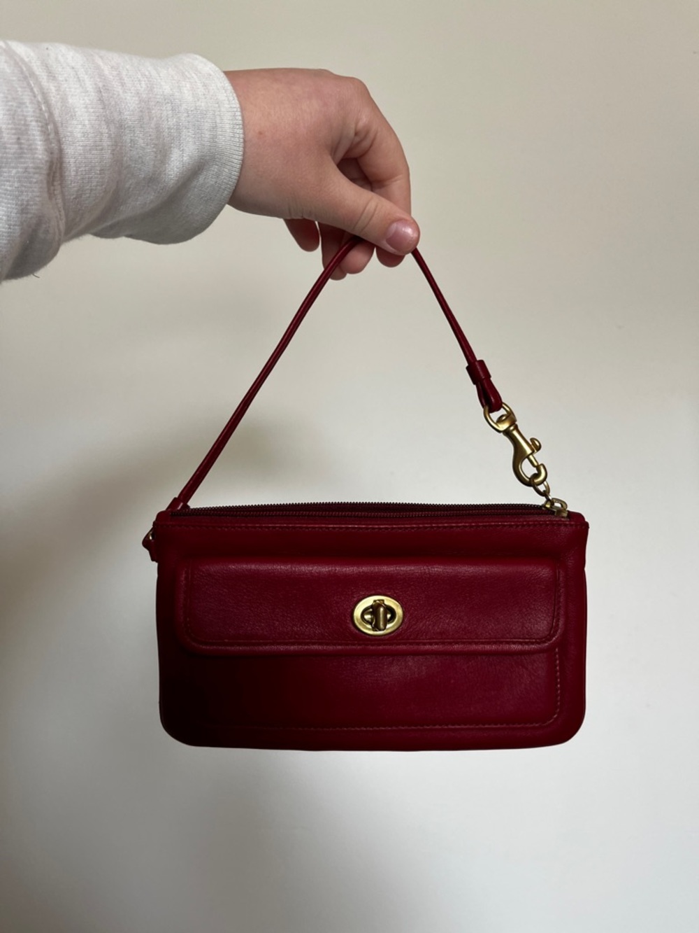 Vintage Coach Red Leather Wristlet Clutch with Brass Hardware - Picture 2 of 7